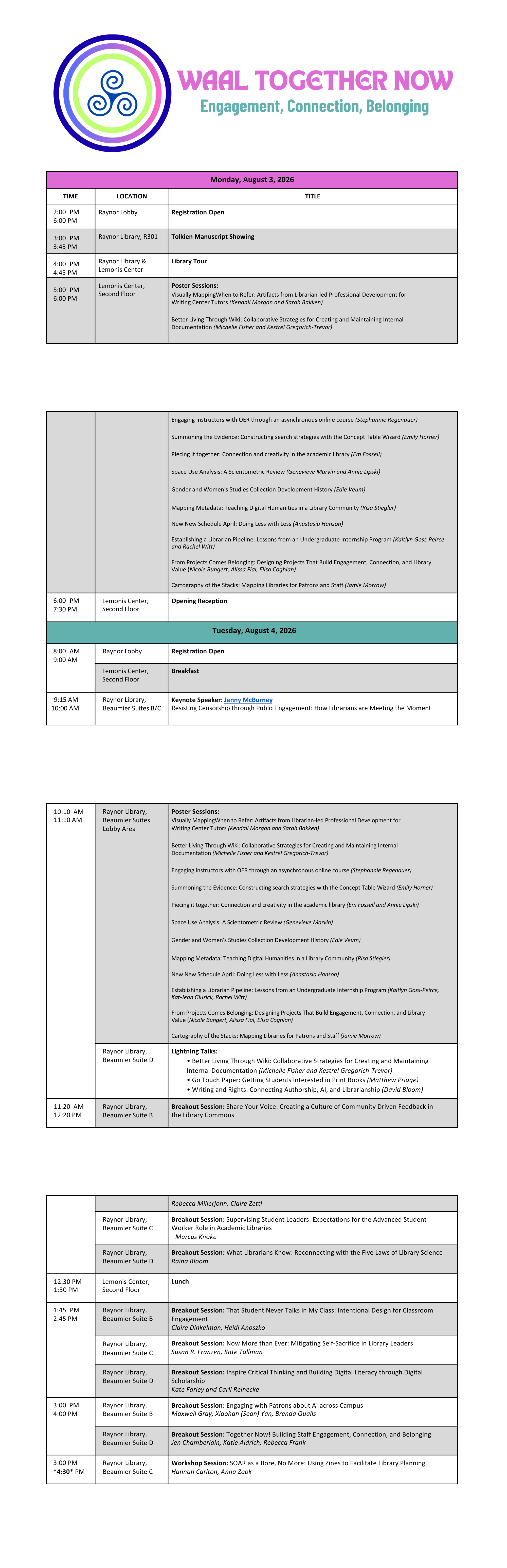 WAAL Conference Schedule