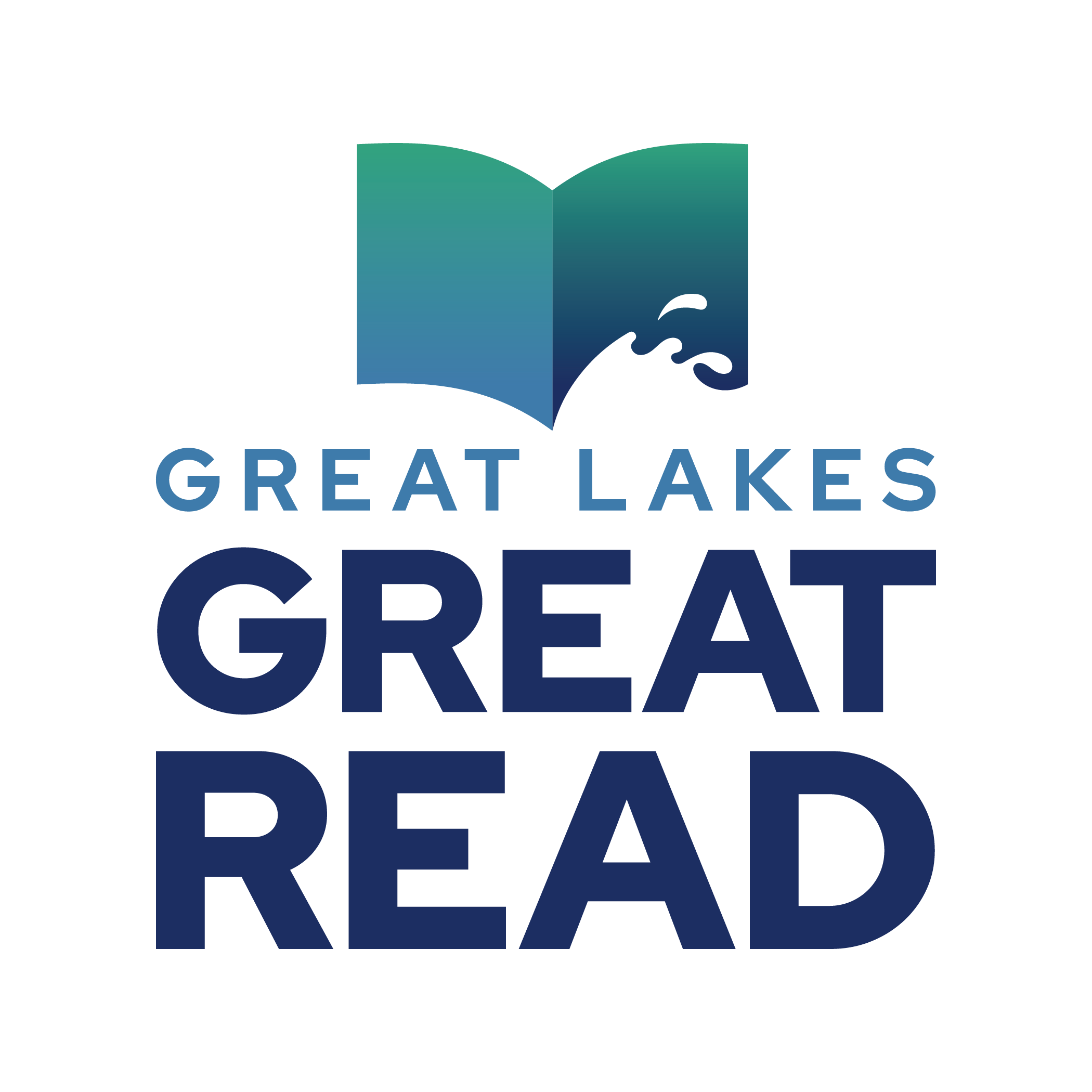 Image of a book with a wave on the cover that says "Great Lakes, Great Read"